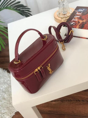 Ysl Saint Laurent Burgundy Gaby Patent Leather Vanity Bag With OG Box & Dust Bag 77106 Mirror Burgundy