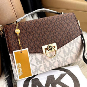 Michael  Kors  Hendrix  Logo  Cross Body  Bag  With  &  Dust  Bag  (3810  Coffee  White  Coffee)