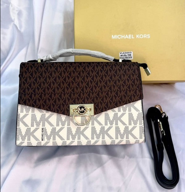 Michael  Kors  Hendrix  Logo  Cross Body  Bag  With  &  Dust  Bag  (3810  Coffee  White  Coffee)