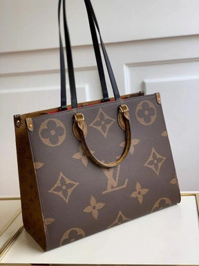 Louis  Vuitton  LV  On  The  Go  Monogram  And  Monogram  Reverse  Premium  Leather  Tote  Bag  With  Dust  Bag  (Brown 43751)