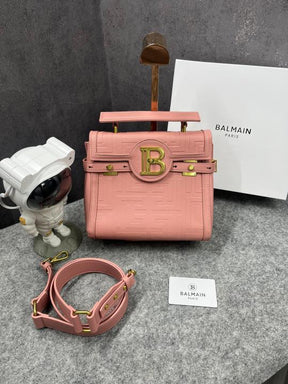 Balmain  B Buzz  23  Leather  Tote  Bag  With  OG  Box  &  Dust  Bag  Litchi  Grain  Pink
