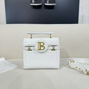 Balmain  B Buzz  23  Leather  Tote  Bag  With  OG  Box  &  Dust  Bag  Litchi  Grain  White