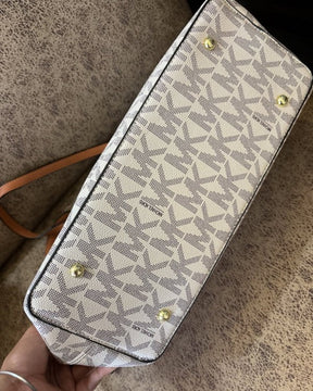Michael  Kors  MK Voyager Tote Bag With Side Pocket & Dust Bag (Beige Brown 2003)