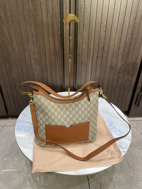 Gucc  I GG Supreme Monogram Linea A Hobo Brown With dust cover 490
