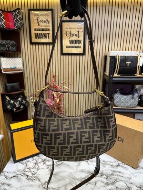 Fendi  Fendigraphy  Hobo  Ff  Jacquard  Bag  With  Og  Box  And  Dustbag  (Brown)
