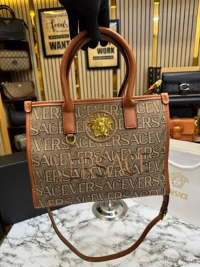VERSACE LA MEDUSA HAND BAG WITH BOX AND DUST BAG INCLUDING CARRY BAG (BROWN)