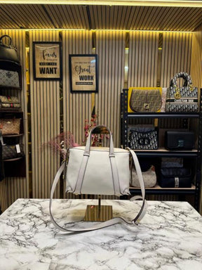 FEND  I LEATHER BOWLING HANDBAG WITH SLING PREMIUM QUALITY WITH DUST BAG (WHITE)