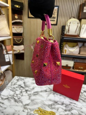 VALENTIN  O RHINESTONE LAVIE HANDBAG WITH BOX CARD DUST BAG (PINK)