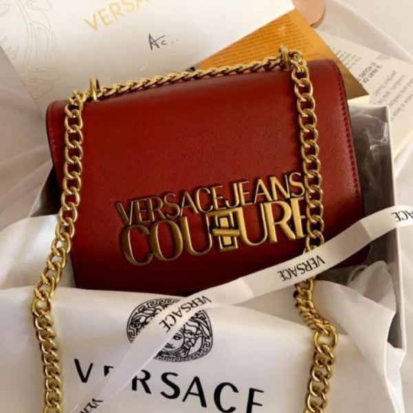 Versace Jeans Couture Saffiano Lock Crossbody Bag With OG Gift Box & Dust Bag (Red   VA029)