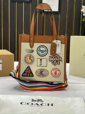 Coach  luxury    rainbow  field  small tote bag  with  og  double box