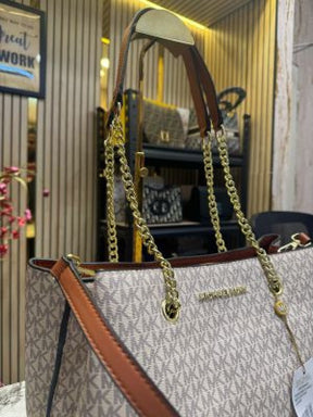 Michael  Kors  Teagan  Large  Logo  Shoulder  Bag  With  Dust  Bag  Beige  Brown  70198