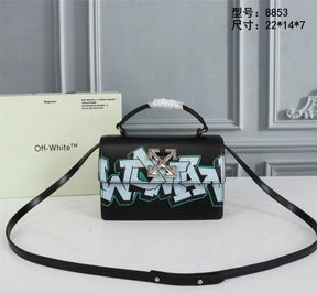 Off White Leather Hand Held Black Graffity Jitney 1.4 Shoulder Bag (8853 Black Graffity)