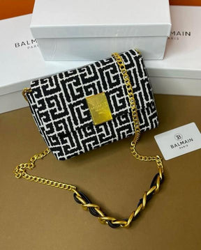 Balmain  1945  Soft  Mini  Bag  Jacquard  Monogram  With  OG  Box  &  Dust  Bag  Black  396