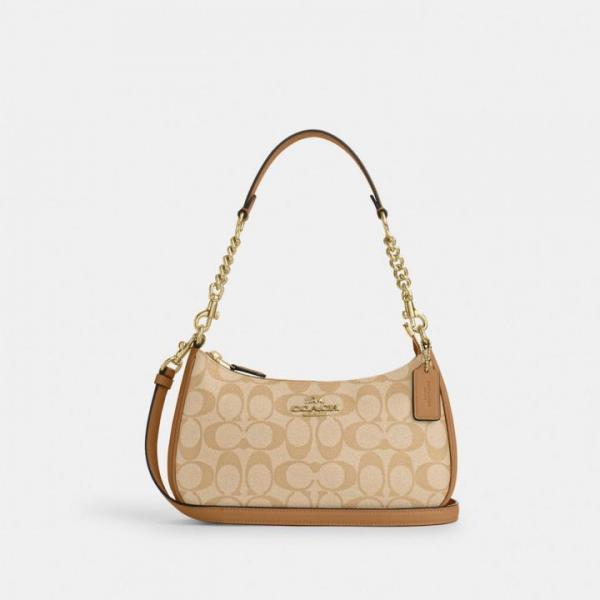 COAC  H Teri Shoulder Bag In Signature Canvas dual belts with og box  444